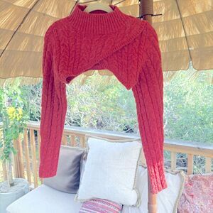 BUTTER MELON heathered orange Cable Knit long sleeve cropped shrug